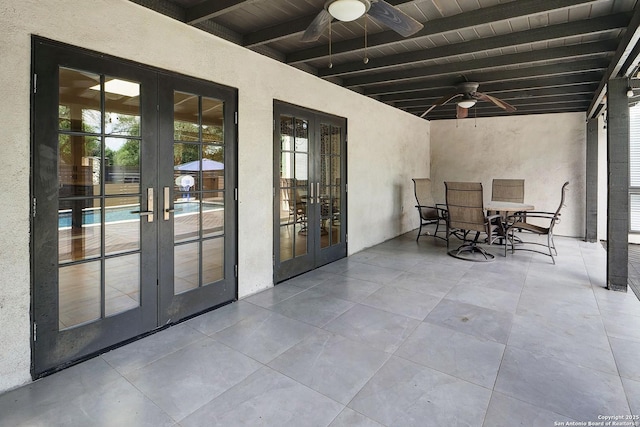 5738 Brenda Ln, San Antonio, TX 78240 - view of patio / terrace with french doors, a ceiling fan, and outdoor dining space