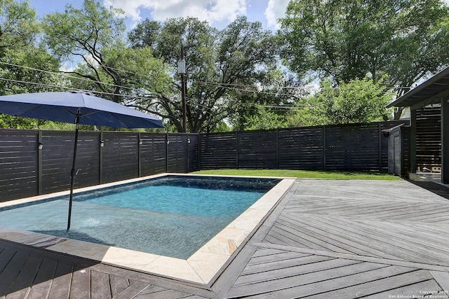 5738 Brenda Ln, San Antonio, TX 78240 - view of pool with a fenced backyard and a wooden deck