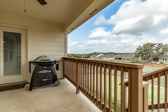13119 Sulphur Trl, San Antonio, TX 78253 - balcony with a ceiling fan, a grill, and a residential view