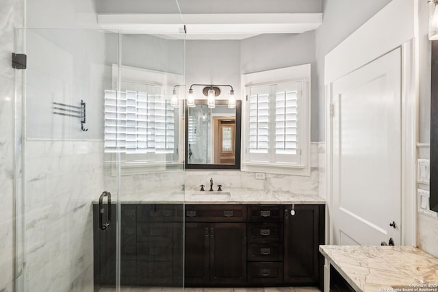 133 E Mistletoe Ave, San Antonio, TX 78212 - bathroom featuring vanity and a stall shower