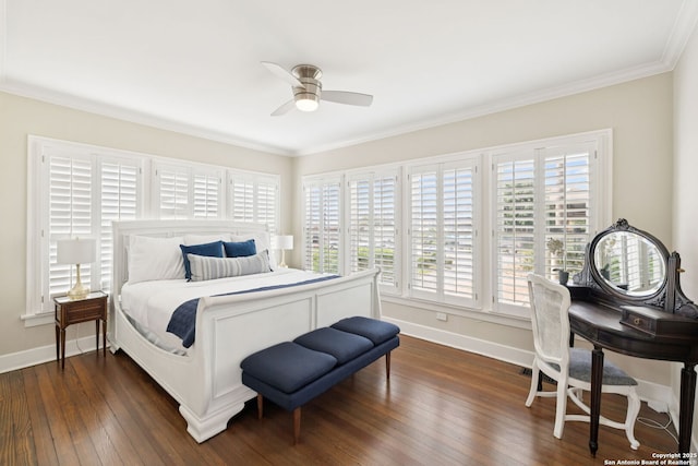 133 E Mistletoe Ave, San Antonio, TX 78212 - bedroom featuring crown molding, dark wood finished floors, and a ceiling fan