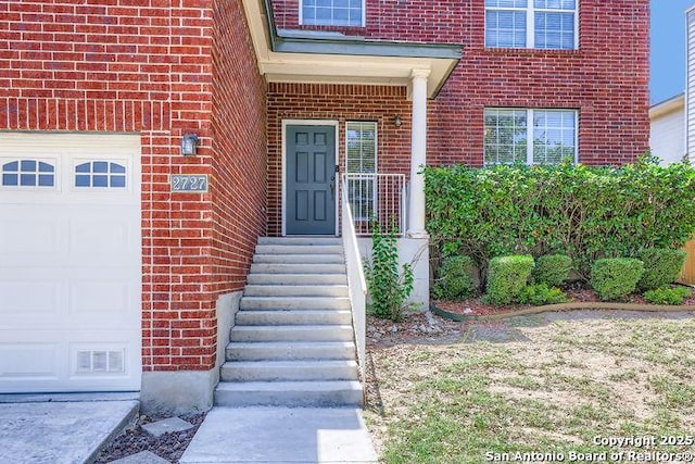 2727 Encino Riv, San Antonio, TX 78259 - entrance to property with brick siding and an attached garage