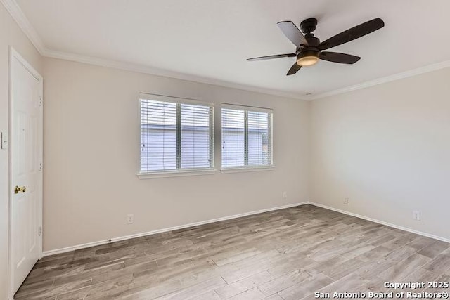 2727 Encino Riv, San Antonio, TX 78259 - unfurnished bedroom featuring crown molding, light wood-style flooring, and a ceiling fan