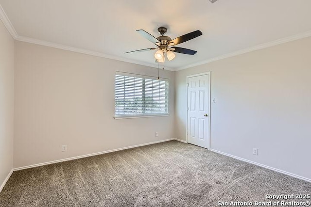 2727 Encino Riv, San Antonio, TX 78259 - unfurnished room with ornamental molding, a ceiling fan, and carpet