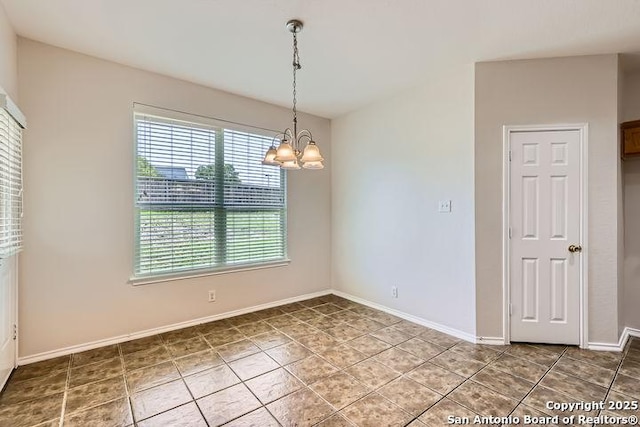 2727 Encino Riv, San Antonio, TX 78259 - unfurnished dining area featuring a chandelier and tile patterned flooring