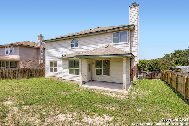 2727 Encino Riv, San Antonio, TX 78259 - back of house with a patio area, a fenced backyard, and a chimney