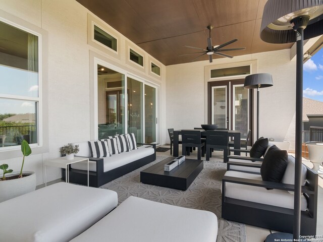 25022 Dulzura, San Antonio, TX 78261 - view of patio / terrace with an outdoor hangout area, a ceiling fan, and outdoor dining space