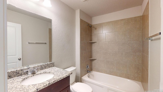 2076 Meadow Pipit, New Braunfels, TX 78130 - bathroom with vanity, washtub / shower combination, a textured wall, and a textured ceiling