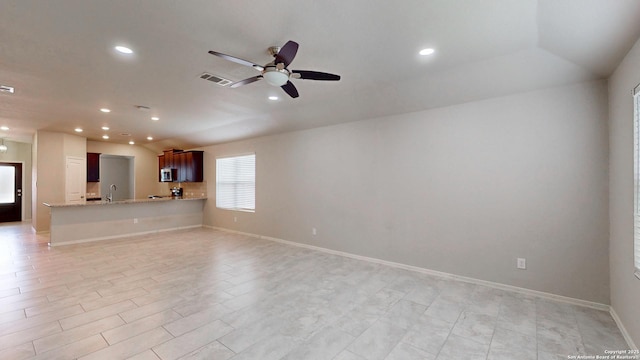 2076 Meadow Pipit, New Braunfels, TX 78130 - unfurnished living room featuring ceiling fan and recessed lighting