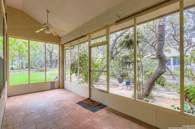 34 Roseheart, San Antonio, TX 78259 - unfurnished sunroom featuring a ceiling fan, healthy amount of natural light, and vaulted ceiling