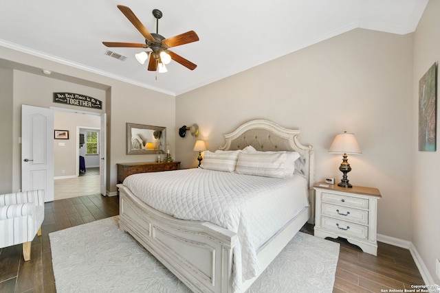 3118 Limestone, San Antonio, TX 78253 - bedroom featuring dark wood-style floors, crown molding, and ceiling fan