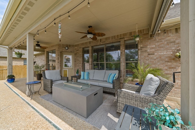 3118 Limestone, San Antonio, TX 78253 - view of patio / terrace with a ceiling fan and an outdoor living space