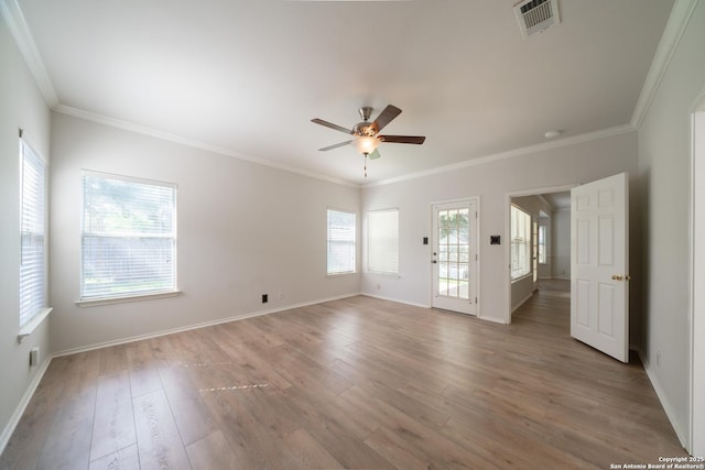 16914 Redhorse Pass, San Antonio, TX 78247 - unfurnished room with ceiling fan, wood finished floors, and crown molding