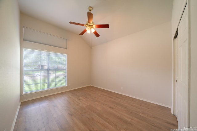 16914 Redhorse Pass, San Antonio, TX 78247 - empty room featuring ceiling fan, wood finished floors, and lofted ceiling