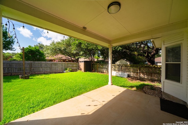 16914 Redhorse Pass, San Antonio, TX 78247 - fenced backyard featuring a patio and a shed