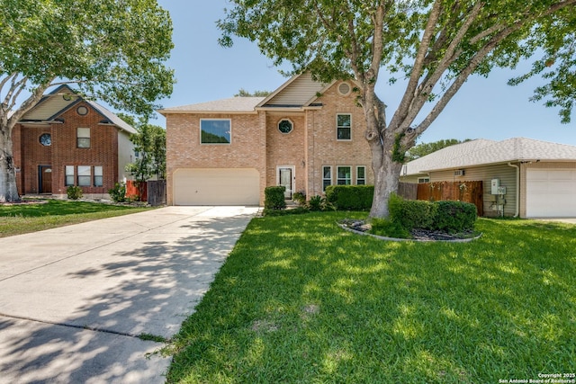 3316 Fresno, Schertz, TX 78154 - traditional home featuring a garage, driveway, and brick siding