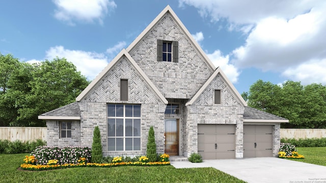 2921 Flaxen Way, Seguin, TX 78155 - french country inspired facade featuring driveway, an attached garage, and brick siding