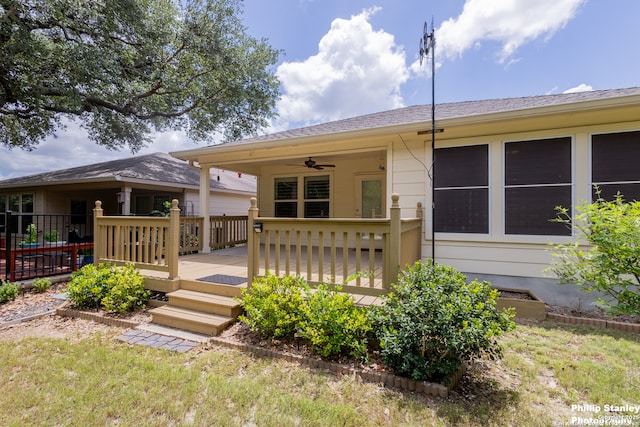 5038 Sandhill Crane, San Antonio, TX 78253 - rear view of house with a ceiling fan and a deck
