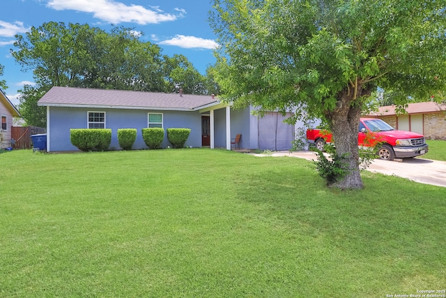 7730 Pipers Vw, San Antonio, TX 78251 - ranch-style house with driveway, a garage, a front yard, and stucco siding