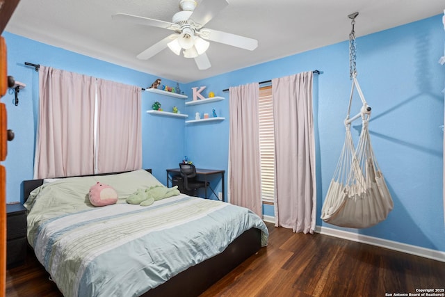 177 Lakeview Cir, La Vernia, TX 78121 - bedroom featuring wood finished floors and a ceiling fan