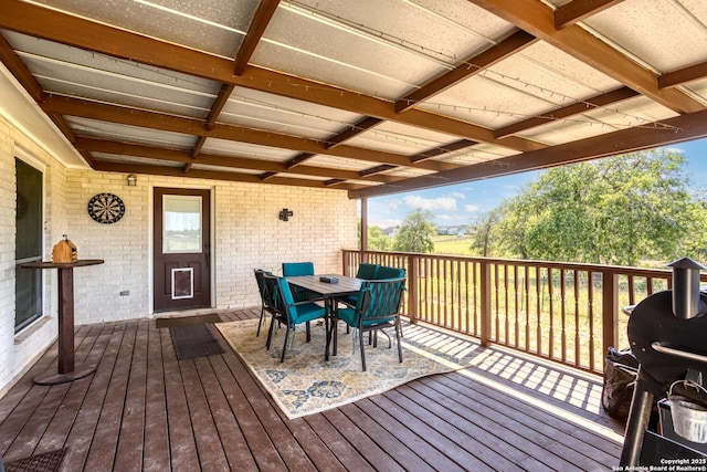 177 Lakeview Cir, La Vernia, TX 78121 - wooden terrace featuring outdoor dining area and area for grilling