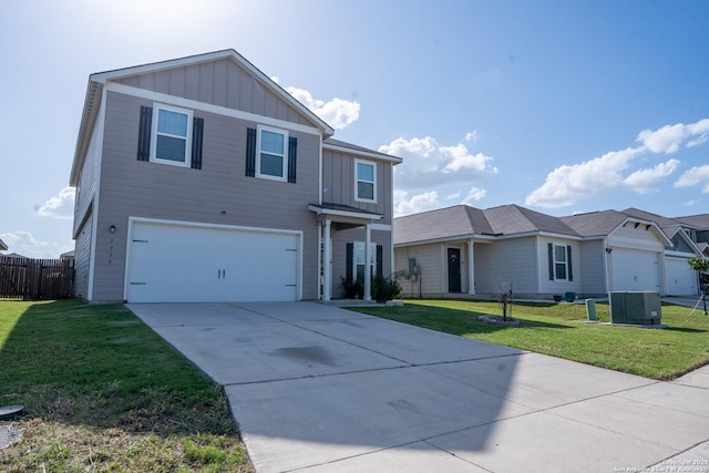 7335 Sharma Vly, San Antonio, TX 78252 - traditional-style home featuring board and batten siding, a garage, and concrete driveway