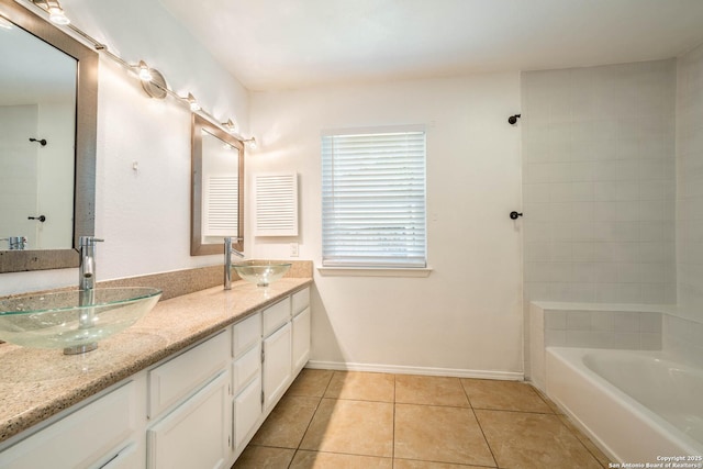 6914 Ludgate, San Antonio, TX 78239 - full bathroom featuring double vanity, a bath, tile patterned flooring, and a shower