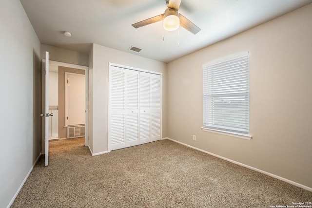 6914 Ludgate, San Antonio, TX 78239 - unfurnished bedroom featuring carpet, a closet, and ceiling fan