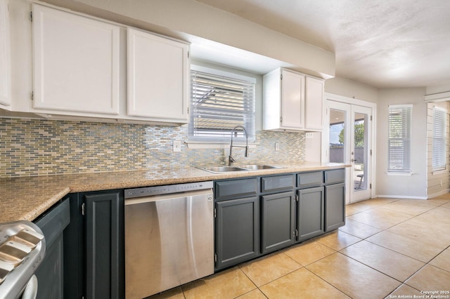 6914 Ludgate, San Antonio, TX 78239 - kitchen featuring stainless steel dishwasher, white cabinets, and tasteful backsplash