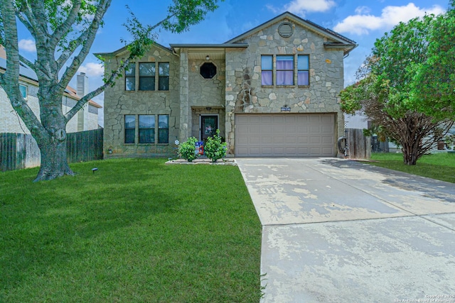 7907 Donshire, Converse, TX 78109 - view of front of house with stone siding, concrete driveway, and an attached garage
