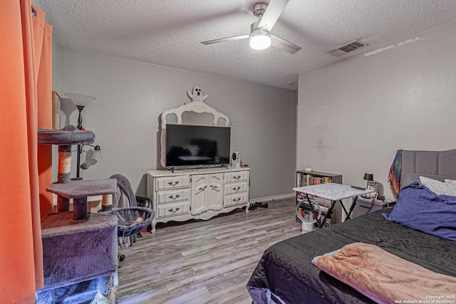 7907 Donshire, Converse, TX 78109 - bedroom featuring a textured ceiling, light wood-style floors, and ceiling fan