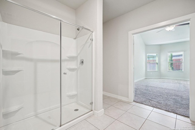 11518 Biddle, San Antonio, TX 78253 - full bathroom featuring a shower stall, tile patterned floors, and ceiling fan