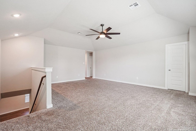 11518 Biddle, San Antonio, TX 78253 - empty room featuring vaulted ceiling, carpet flooring, and ceiling fan