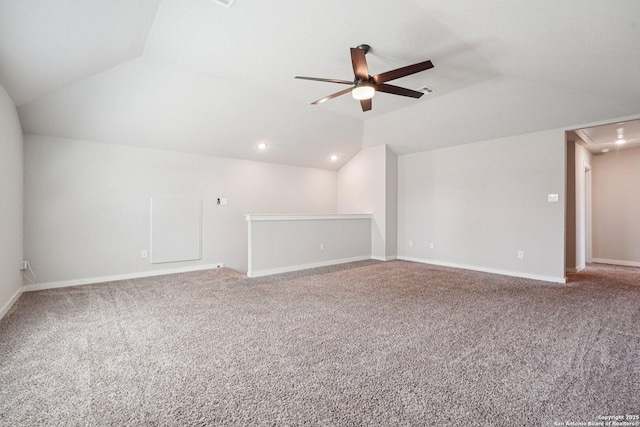 11518 Biddle, San Antonio, TX 78253 - additional living space featuring attic access, vaulted ceiling, a ceiling fan, carpet flooring, and recessed lighting