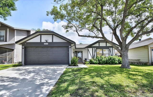 7259 Sunlit Trl, San Antonio, TX 78244 - view of front of home with an attached garage, driveway, and a front lawn