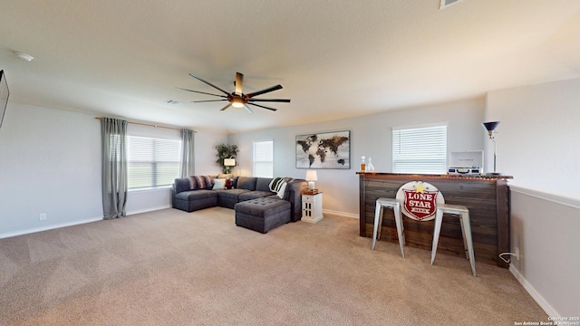 408 River Sta, Cibolo, TX 78108 - living area with ceiling fan and carpet flooring