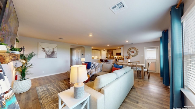 408 River Sta, Cibolo, TX 78108 - living room featuring light wood-style flooring and recessed lighting
