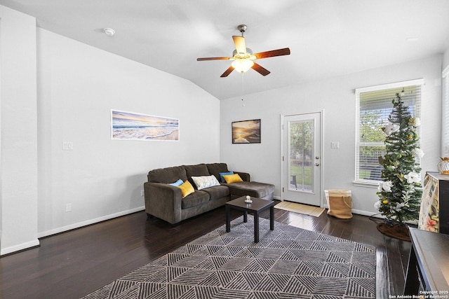 11631 Troubadour, San Antonio, TX 78245 - living room featuring wood-type flooring, a ceiling fan, and vaulted ceiling