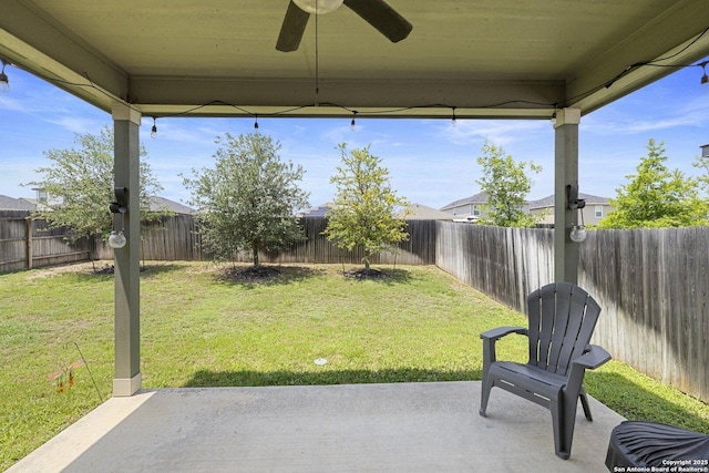 11631 Troubadour, San Antonio, TX 78245 - fenced backyard featuring ceiling fan and a patio area