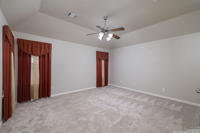 173 Great Oaks Ln, Vernia, TX 78121 - empty room featuring carpet, vaulted ceiling, and ceiling fan