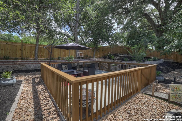 332 W Klein, Seguin, TX 78155 - wooden deck featuring an outdoor hangout area and a fenced backyard