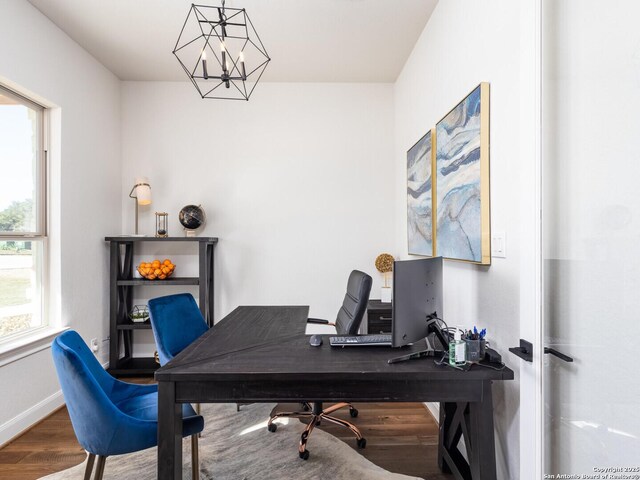 555 Mystic Pkwy, Spring Branch, TX 78070 - office with wood finished floors and a chandelier