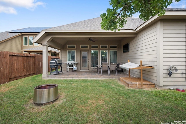 2129 Rustling Way, Seguin, TX 78155 - rear view of house with a ceiling fan, a patio area, and a shingled roof