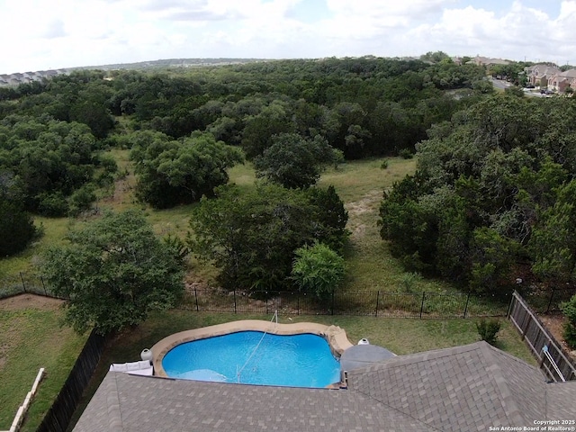 3822 Cordoba Crk, San Antonio, TX 78259 - view of pool with a patio and a wooded view