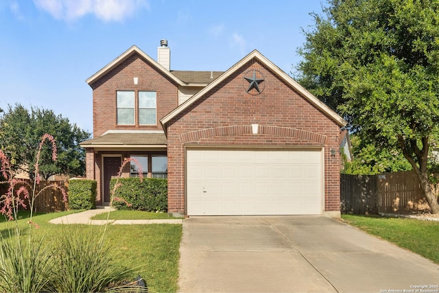 7622 Braes Stage, San Antonio, TX 78254 - view of front of property with driveway, a chimney, and brick siding