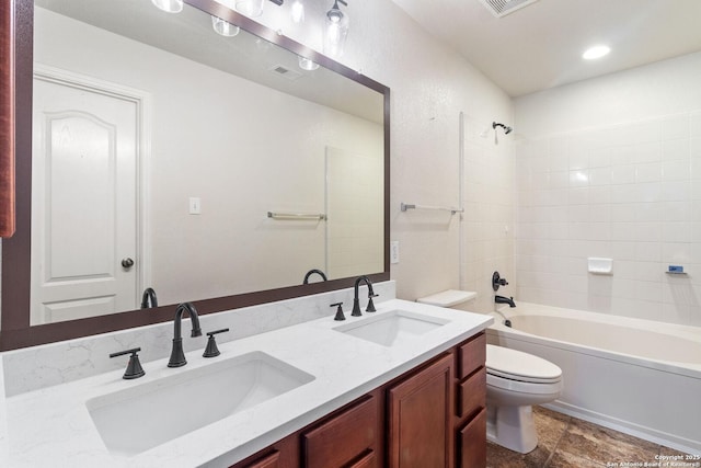 7622 Braes Stage, San Antonio, TX 78254 - full bathroom with double vanity, shower / washtub combination, and recessed lighting