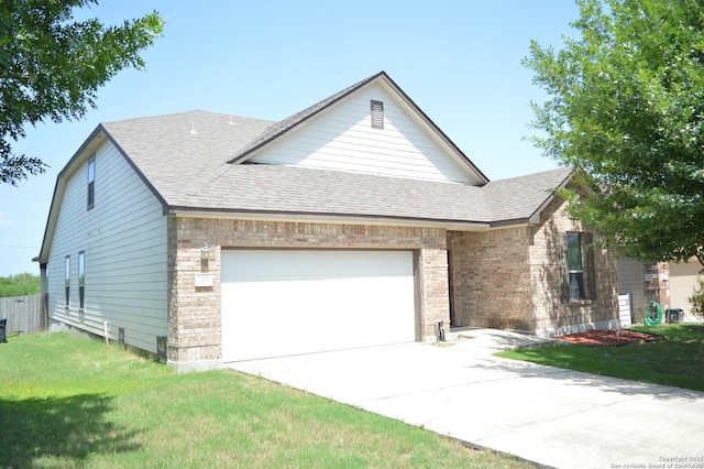 7431 Magnolia Blf, San Antonio, TX 78218 - view of front facade with a garage, brick siding, concrete driveway, and roof with shingles