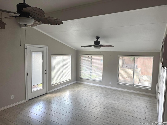 13711 Auburn Oaks, San Antonio, TX 78247 - spare room with a ceiling fan, vaulted ceiling, crown molding, and light wood-style flooring