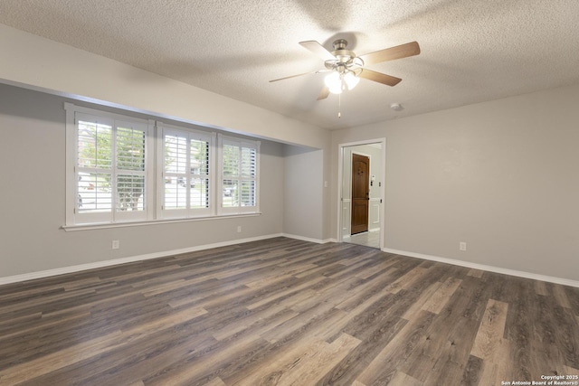 18510 Paloma Wood, San Antonio, TX 78259 - unfurnished room featuring a ceiling fan, dark wood-style flooring, and a textured ceiling