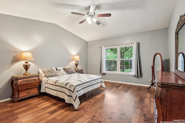 11063 Moonlit, San Antonio, TX 78249 - bedroom with wood finished floors, a textured ceiling, lofted ceiling, and ceiling fan
